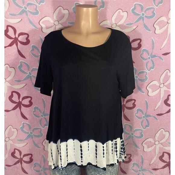 Y2k boho Moa Moa Navy Blue & White half sleeve blouse Size Large - Picture 1 of 5